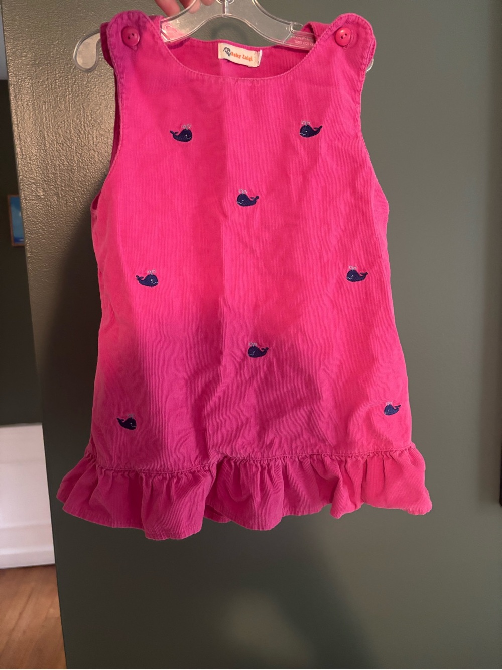 Baby Luigi Pink Whale Embroidered Ruffle Hem Dress